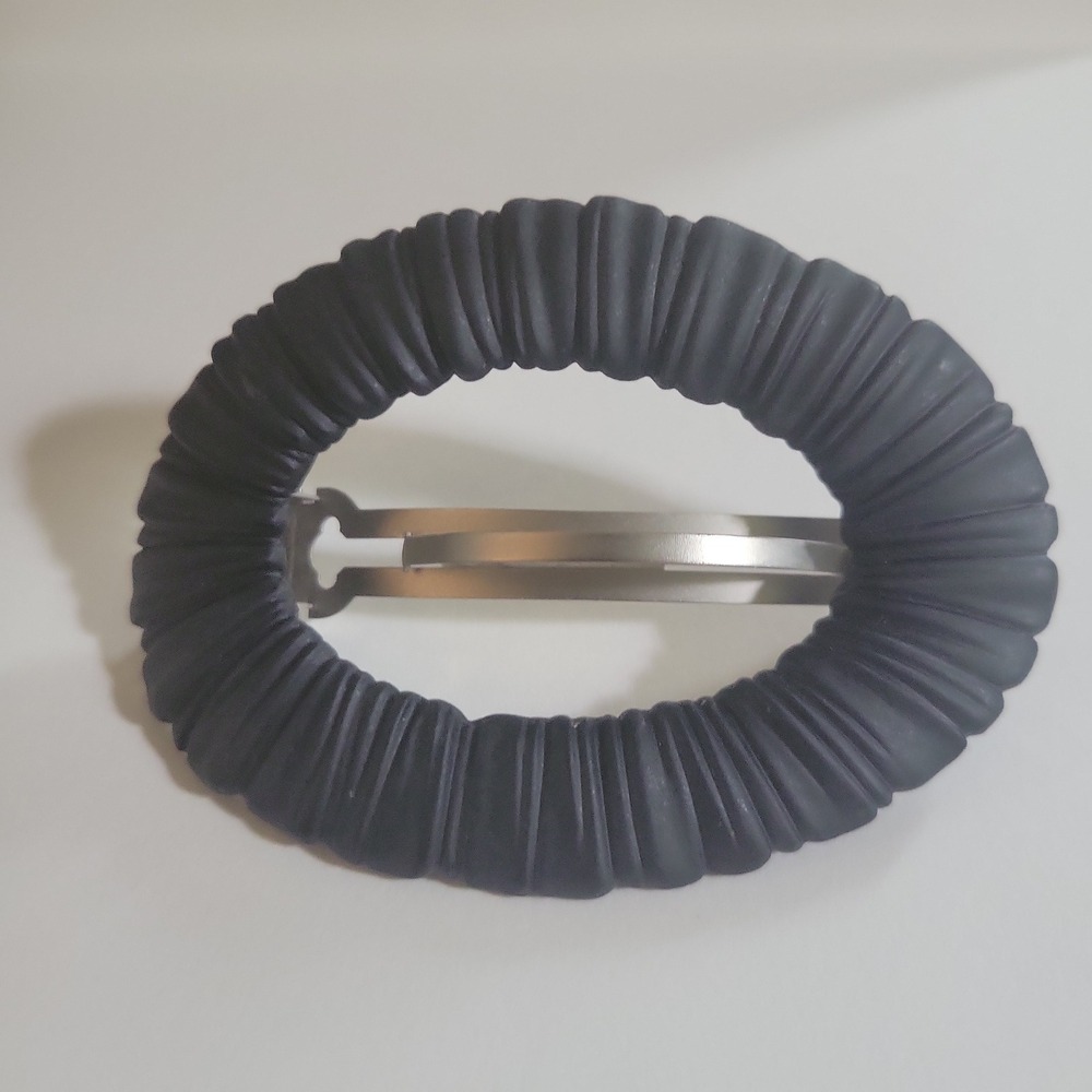 Vintage Made in France Black Textured Oval Barrette Hair Clip 3.25in‎ Goth
